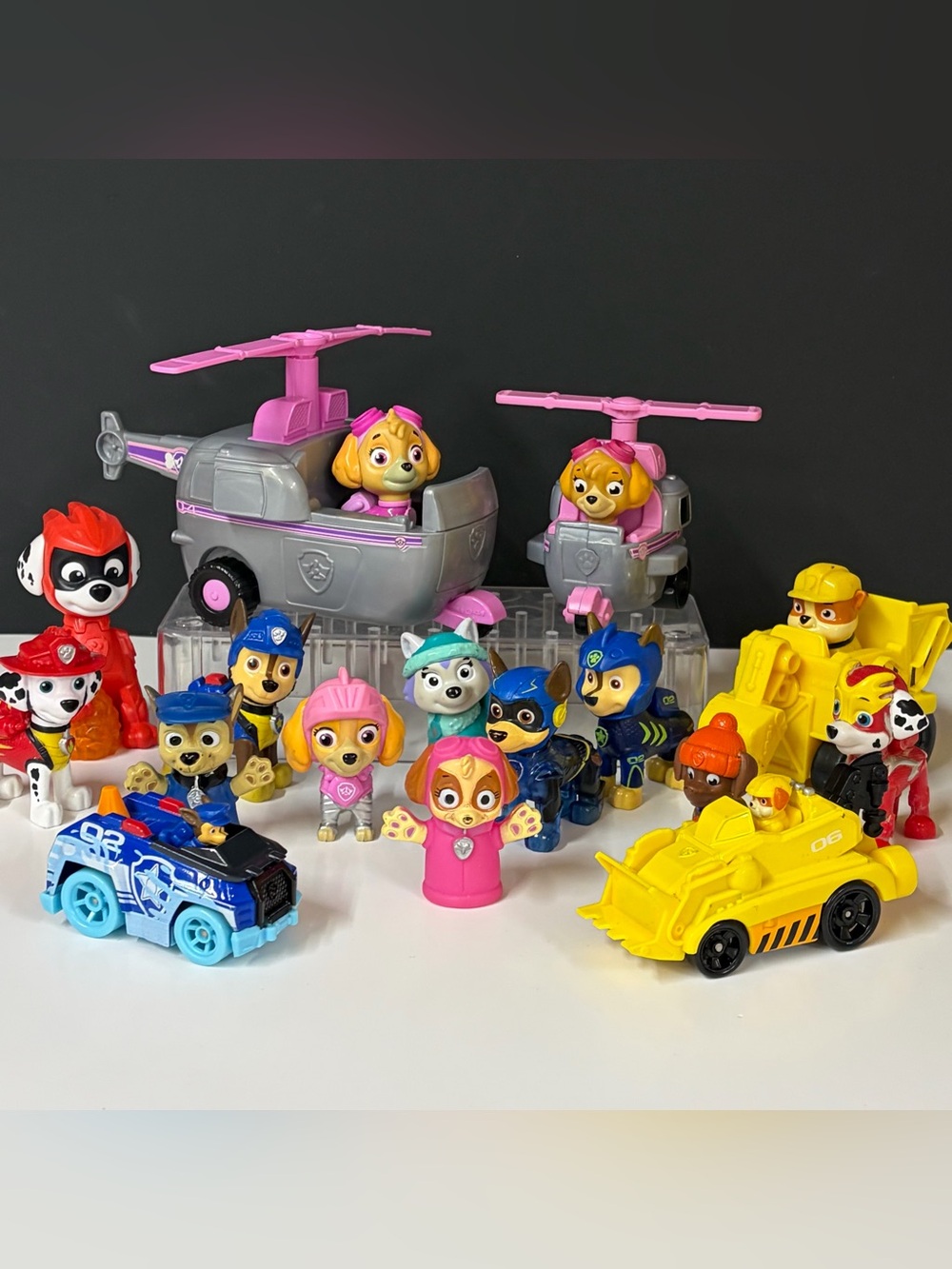 Paw Patrol Skye Helicopter Pink With Pups Action Figures Mixed Lot Of 16 Pieces